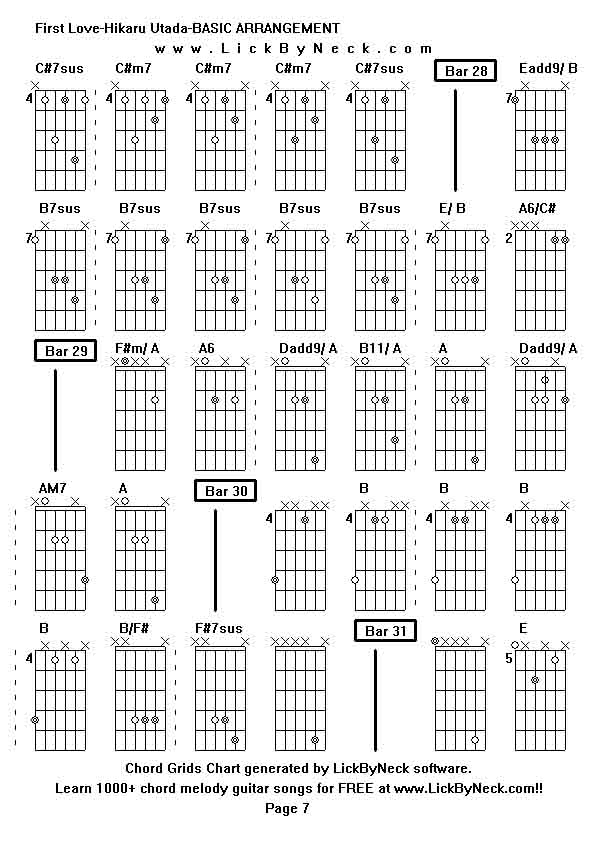 Chord Grids Chart of chord melody fingerstyle guitar song-First Love-Hikaru Utada-BASIC ARRANGEMENT,generated by LickByNeck software.